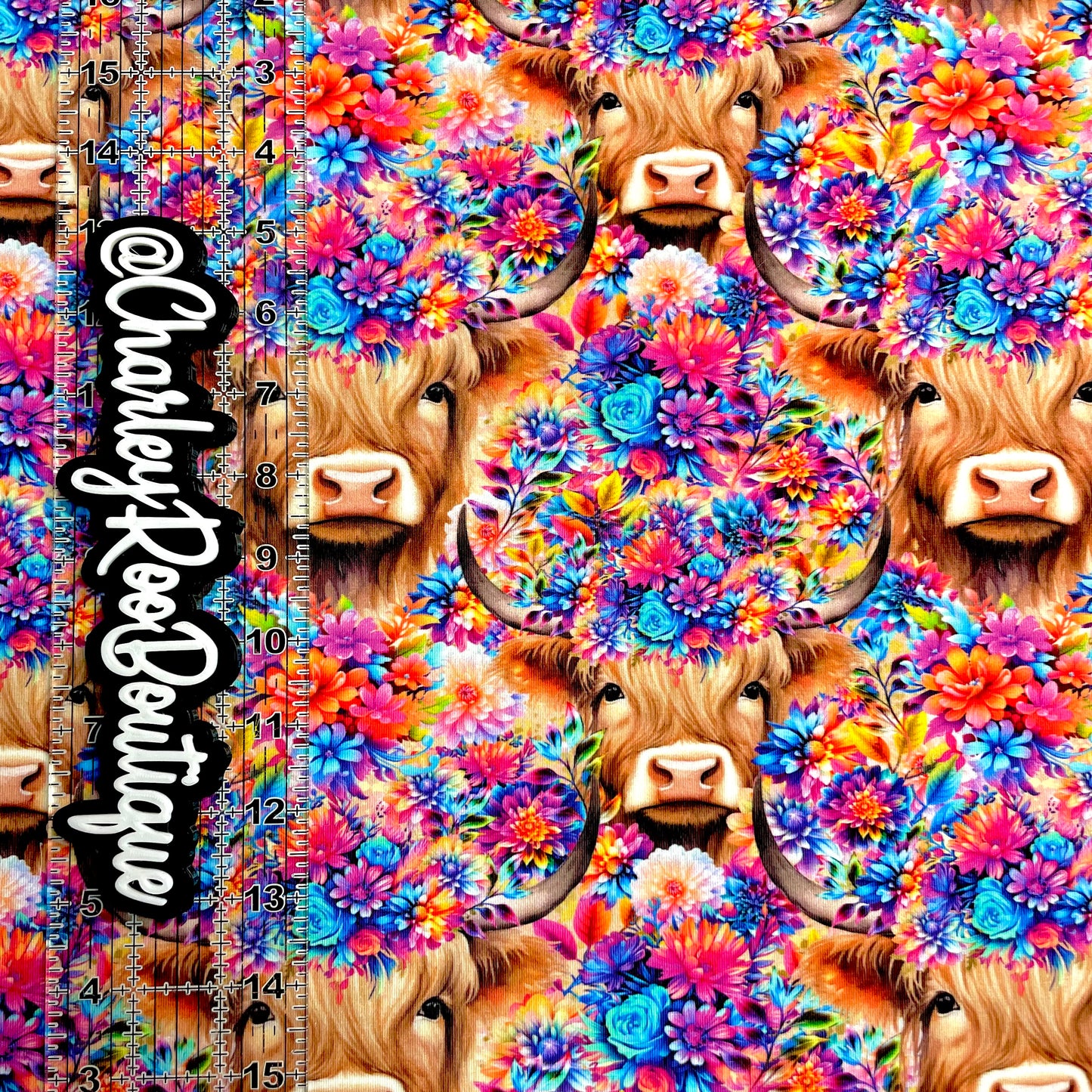 Exclusive, 9x14 Tumbler Cut, Custom Fabric, CottonSpandex, High Quality, Tumbler Fabric, Vibrant Floral, Highland Cows