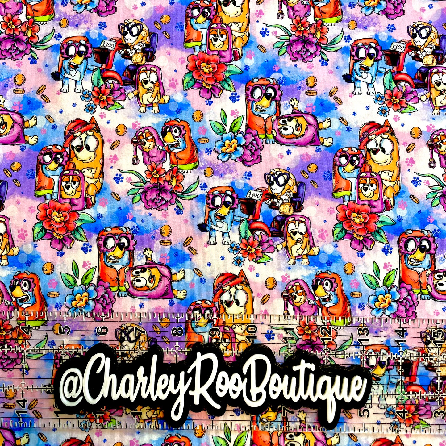 9x14 Tumbler Cut, Custom Fabric, CottonSpandex, High Quality, Mask Cut, Tumbler Fabric, Bluey, Grannie Heelers