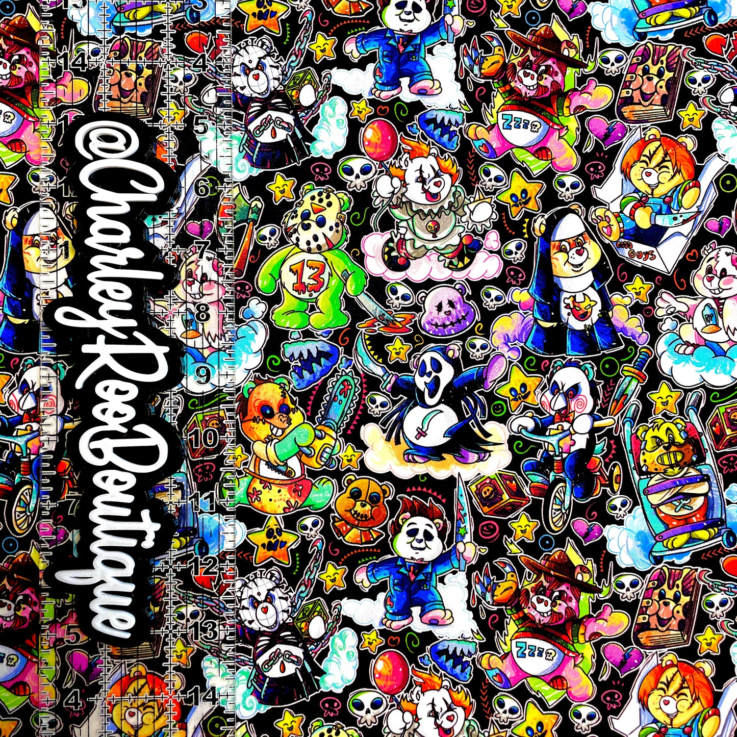 9x14 Tumbler Cut, Custom Fabric, CW Cotton Woven, High Quality, Mask Cut, Tumbler Fabric, Horror Bears