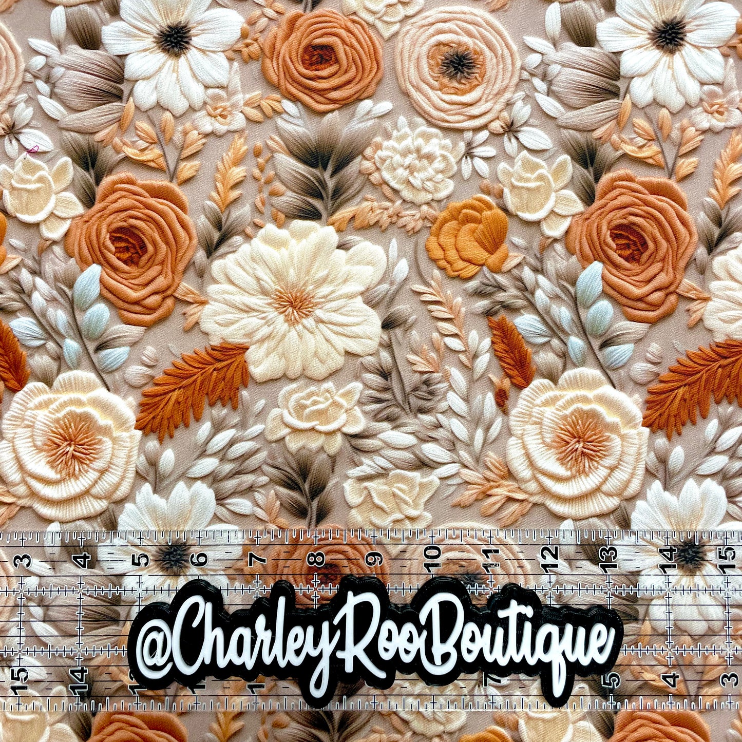9x14 Tumbler Cut, Custom Fabric, CW Cotton Woven, High Quality, Tumbler Fabric, Neutral Flowers, Faux Embroidery Floral
