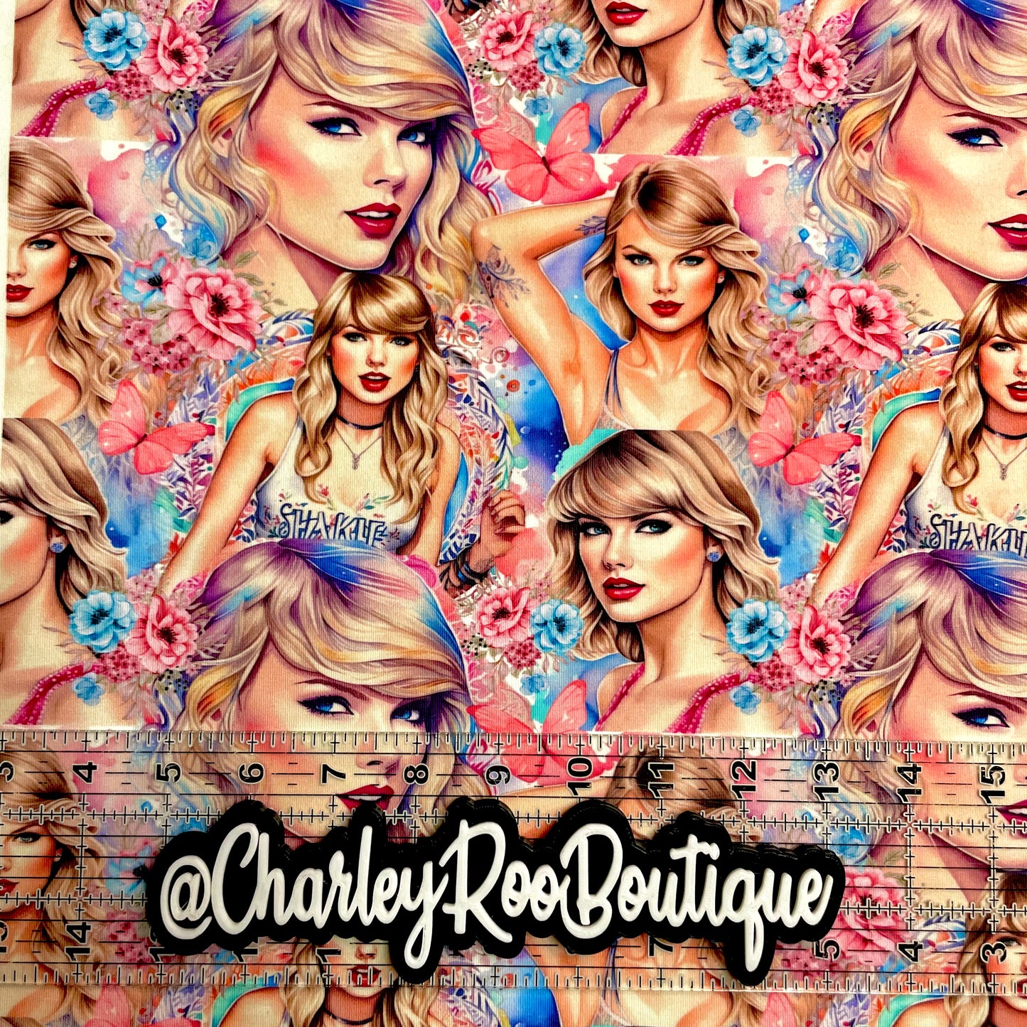 Exclusive, 9x14 Tumbler Cut, Custom Fabric, CottonSpandex, High Quality, Tumbler Fabric, Swiftie, Pink & Blue Floral TSwift, Larger Scale