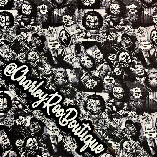Exclusive, 9x14 Tumbler Cut, Custom Fabric, CottonSpandex, High Quality, Tumbler Fabric, Horror, Vanilla Baby, Black & White