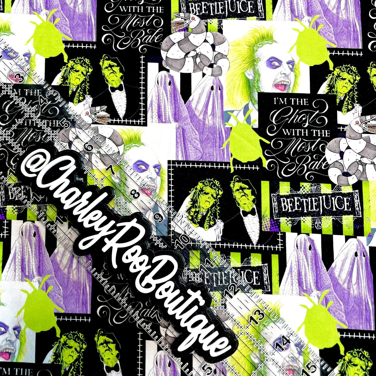 9x14 Tumbler Cut, Custom Fabric, CottonSpandex, High Quality, Mask Cut, Tumbler Fabric, Beetlejuice, Lime and Purple