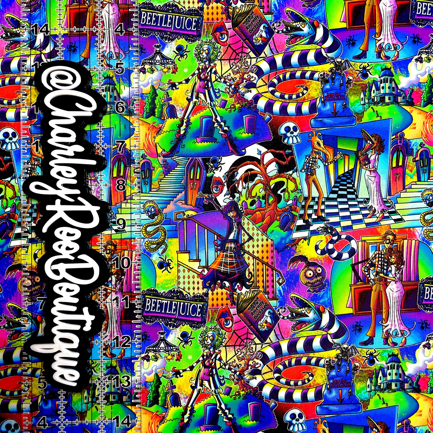 9x14 Tumbler Cut, Custom Fabric, CW Cotton Woven, High Quality, Mask Cut, Tumbler Fabric, Beetlejuice New