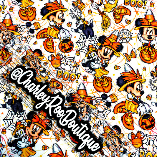 9x14 Tumbler Cut, Custom Fabric, CottonSpandex, High Quality, Tumbler Fabric, Fall, Halloween, Candy Corn Minnie