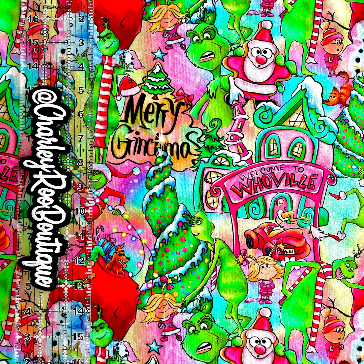 9x14 Tumbler Cut, Custom Fabric, CottonSpandex, High Quality, Mask Cut, Tumbler Fabric, Bright, Grinch, GZ, Large Scale