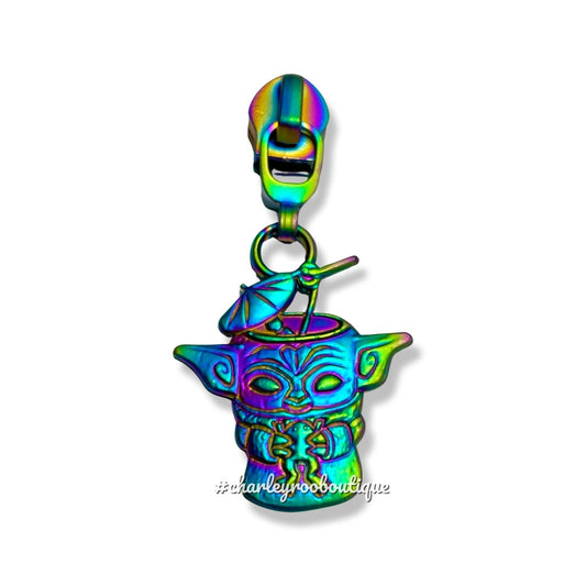 Zipper Pull, Yoda with Frog, Matte Rainbow