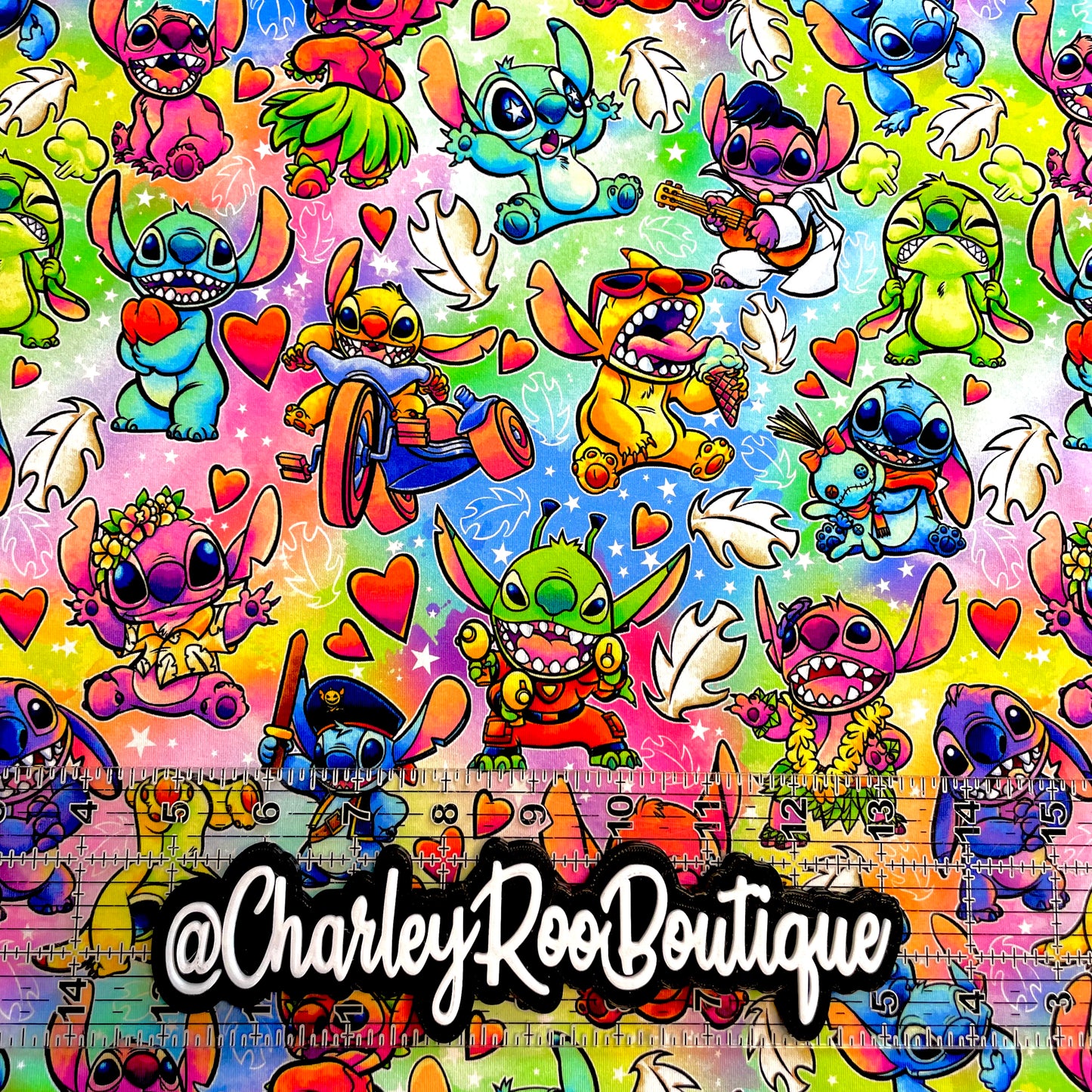 9x14 Tumbler Cut, Custom Fabric, CottonSpandex, High Quality, Mask Cut, Tumbler Fabric, Disney, Stitch, Vibrant, Rainbow 626, New