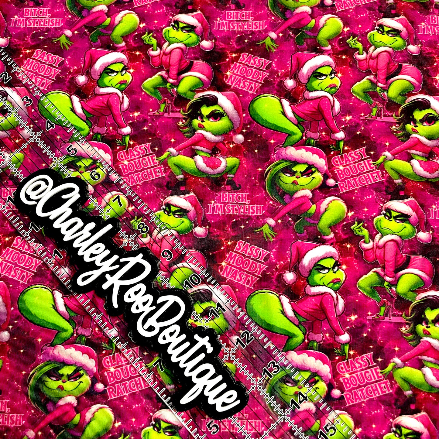 Exclusive, 9x14 Tumbler Cut, Custom Fabric, CottonSpandex, High Quality, Tumbler Fabric, Bougie Grinch Girl With Words