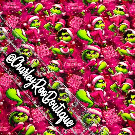 Exclusive, 9x14 Tumbler Cut, Custom Fabric, CottonSpandex, High Quality, Tumbler Fabric, Bougie Grinch Girl With Words