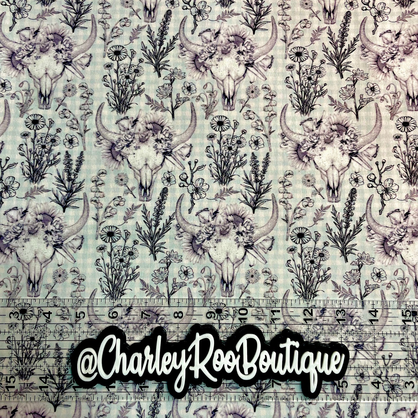 Exclusive, 9x14 Tumbler Cut, Custom Fabric, CW Cotton Woven, High Quality, Tumbler Fabric, Vintage, Longhorn, Floral Cow Skull