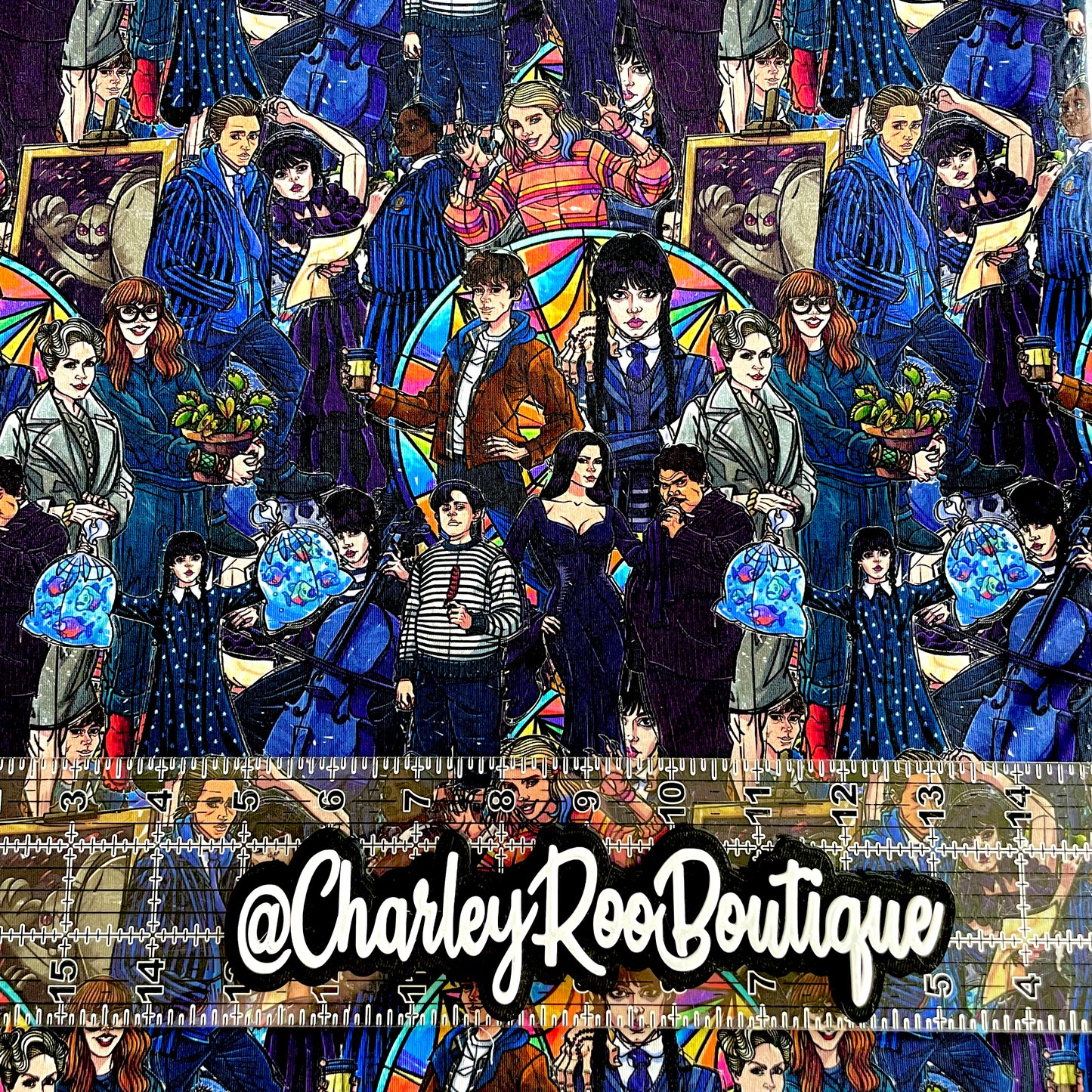 9x14 Tumbler Cut, Custom Fabric, CottonSpandex, High Quality, Mask Cut, Tumbler Fabric, ACHM, Blue, Wednesday, Nevermore