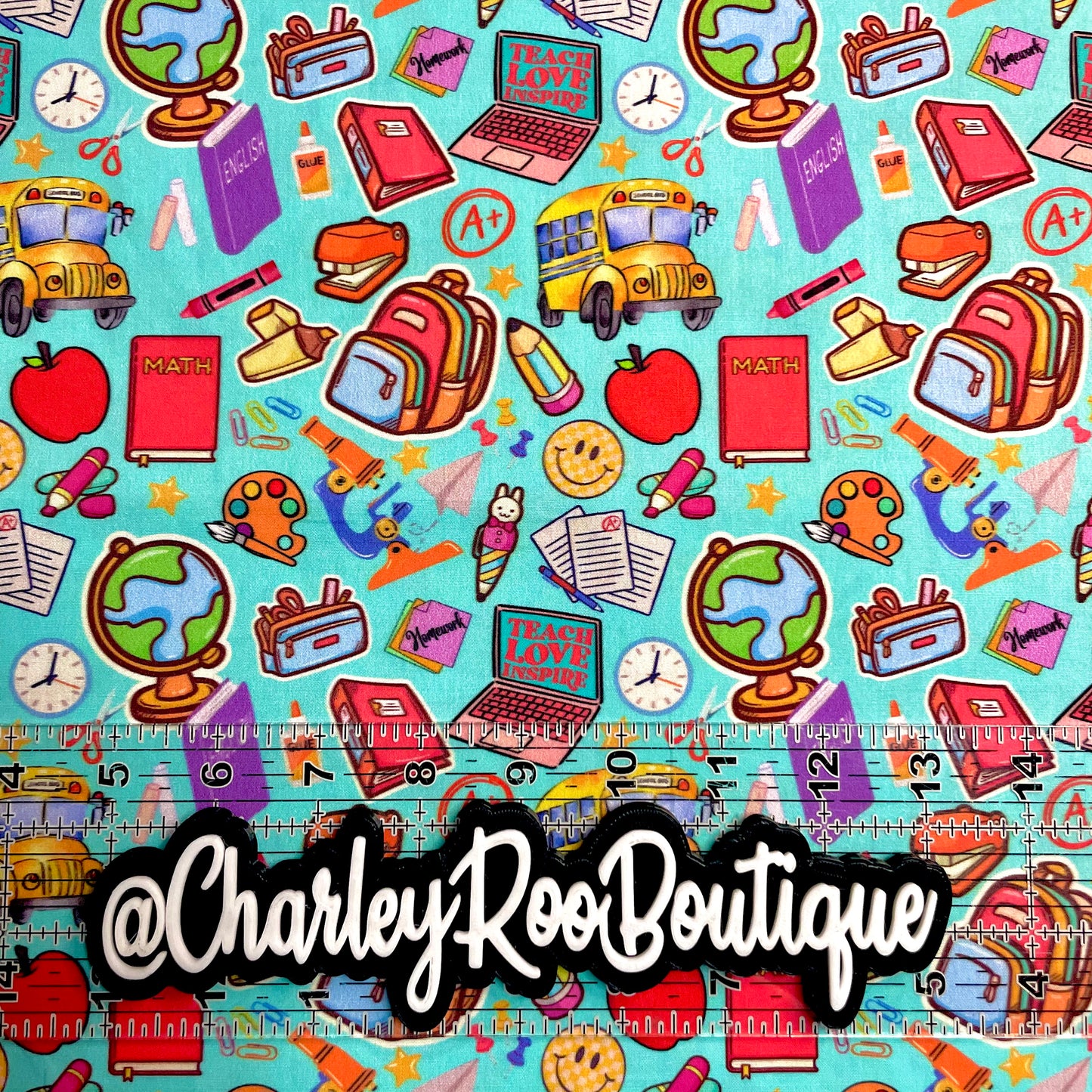 Exclusive, 9x14 Tumbler Cut, Custom Fabric, CW Cotton Woven, High Quality, Tumbler Fabric, Blue, School Elements