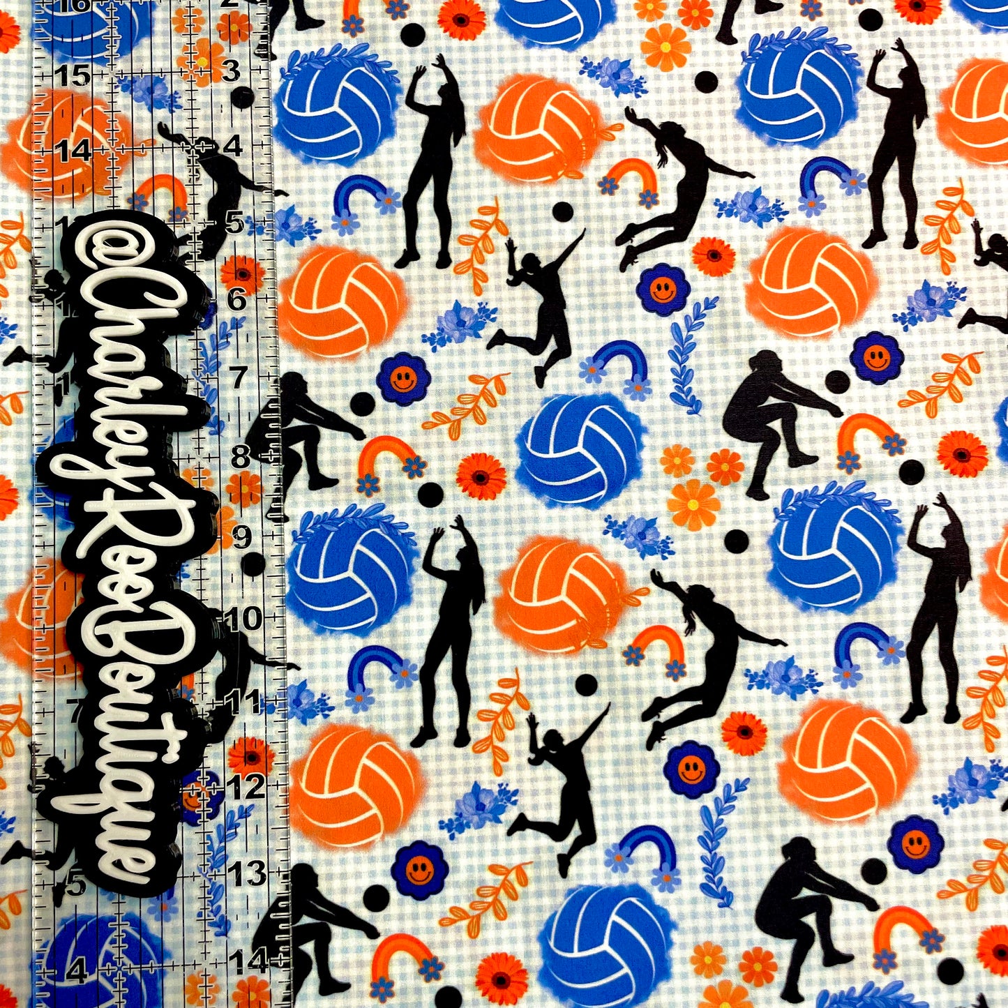 Exclusive, 9x14 Tumbler Cut, Custom Fabric, CW Cotton Woven, High Quality, Tumbler Fabric, Orange & Blue, Volleyball