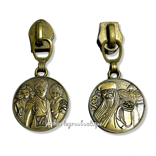 Zipper Pull, HP, Teacher and Students, Double Sided, Antique Brass