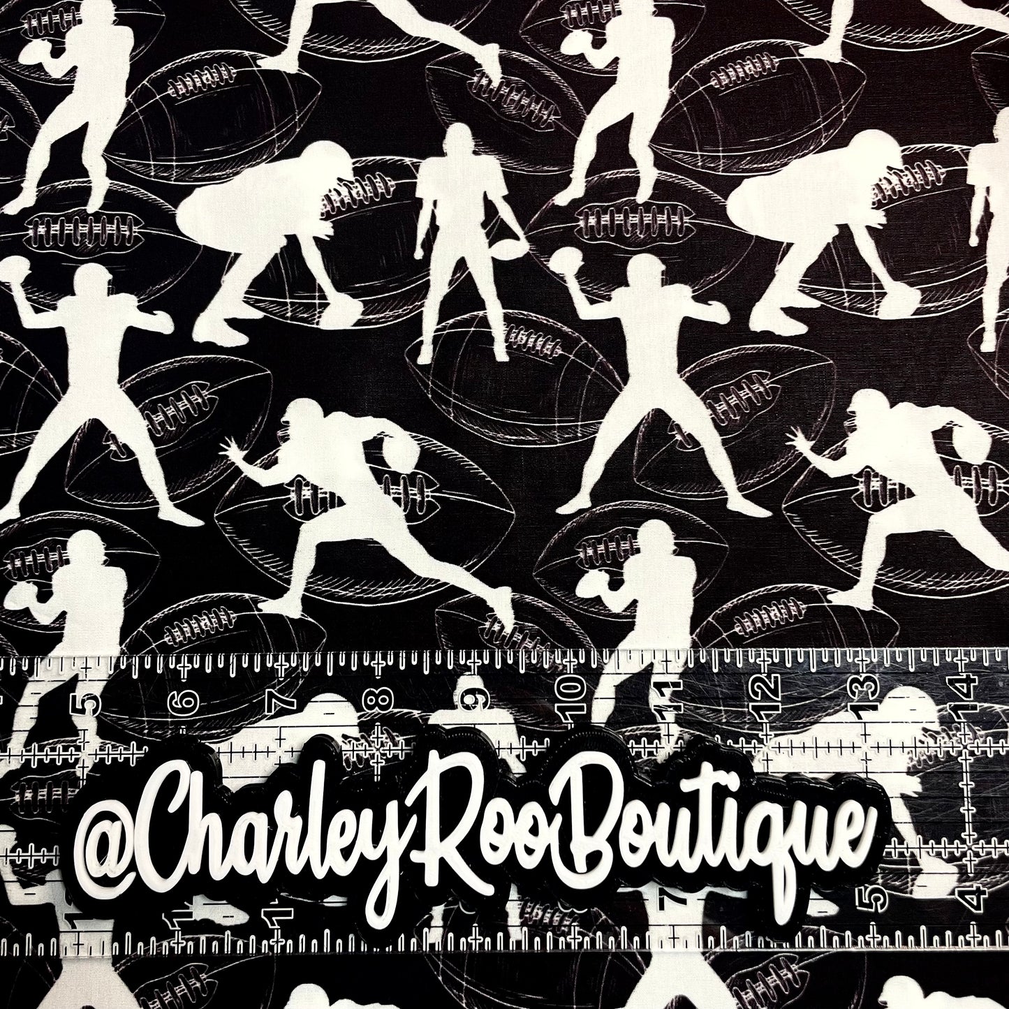 Exclusive, 9x14 Tumbler Cut, Custom Fabric, CW Cotton Woven, High Quality, Tumbler Fabric, Football, Black & White