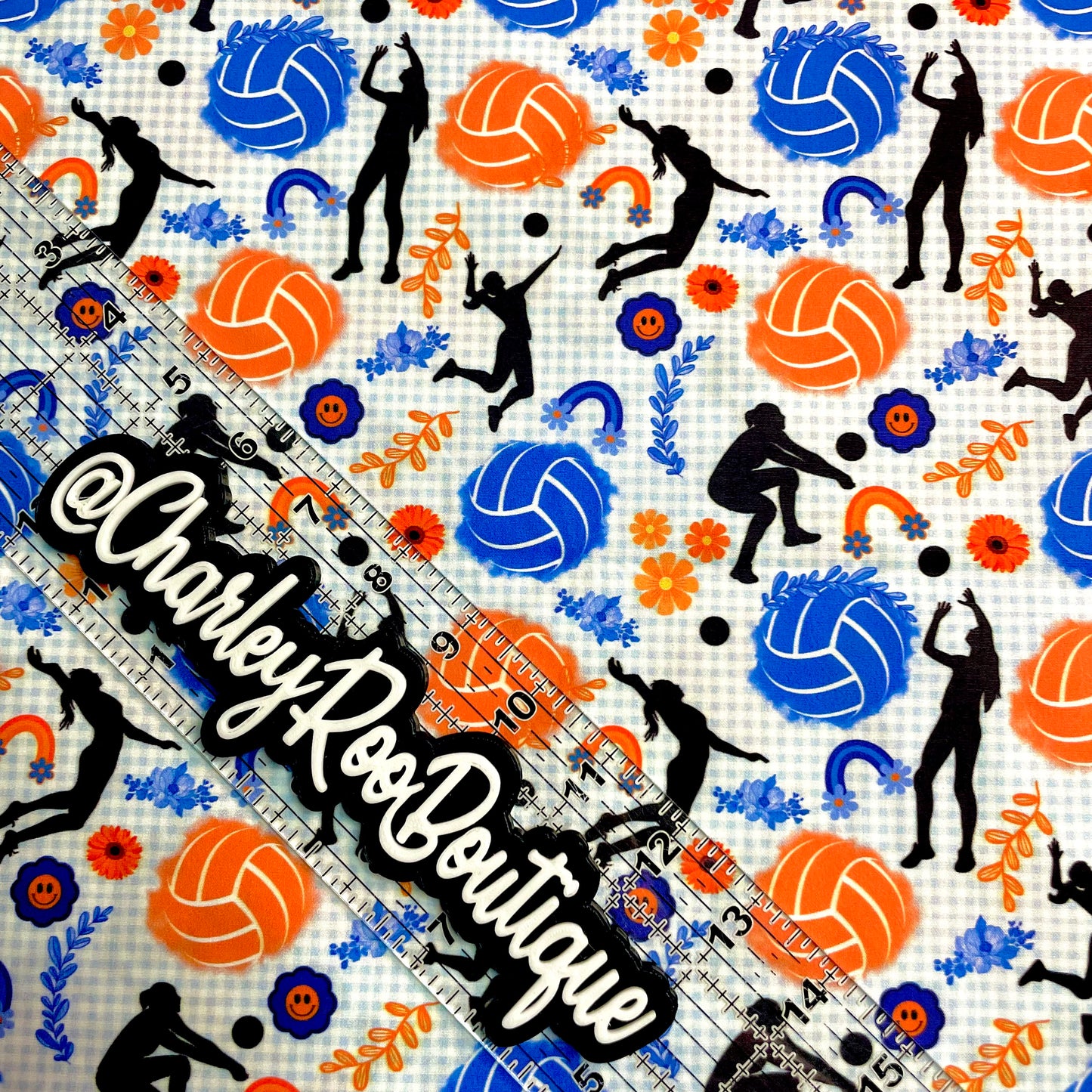 Exclusive, 9x14 Tumbler Cut, Custom Fabric, CW Cotton Woven, High Quality, Tumbler Fabric, Orange & Blue, Volleyball
