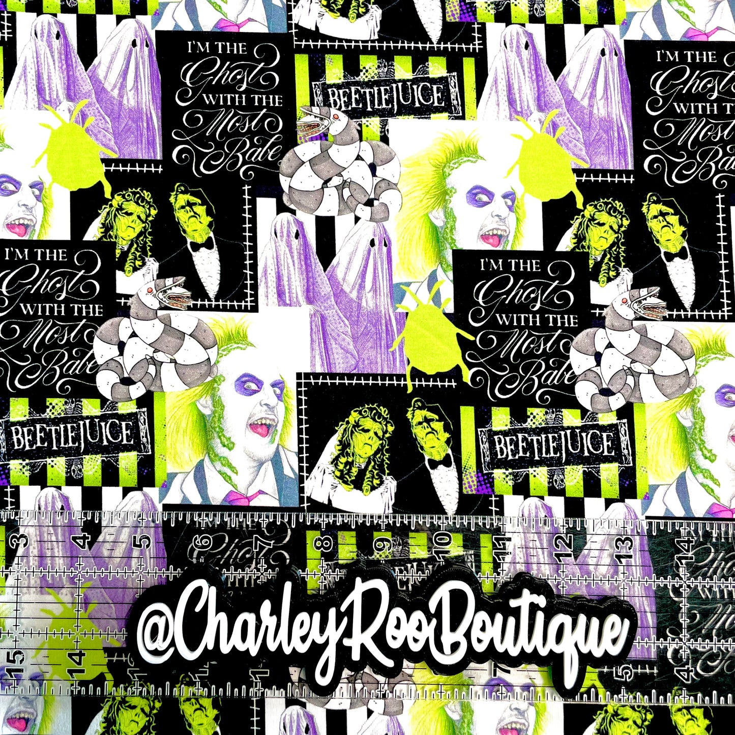 9x14 Tumbler Cut, Custom Fabric, CottonSpandex, High Quality, Mask Cut, Tumbler Fabric, Beetlejuice, Lime and Purple