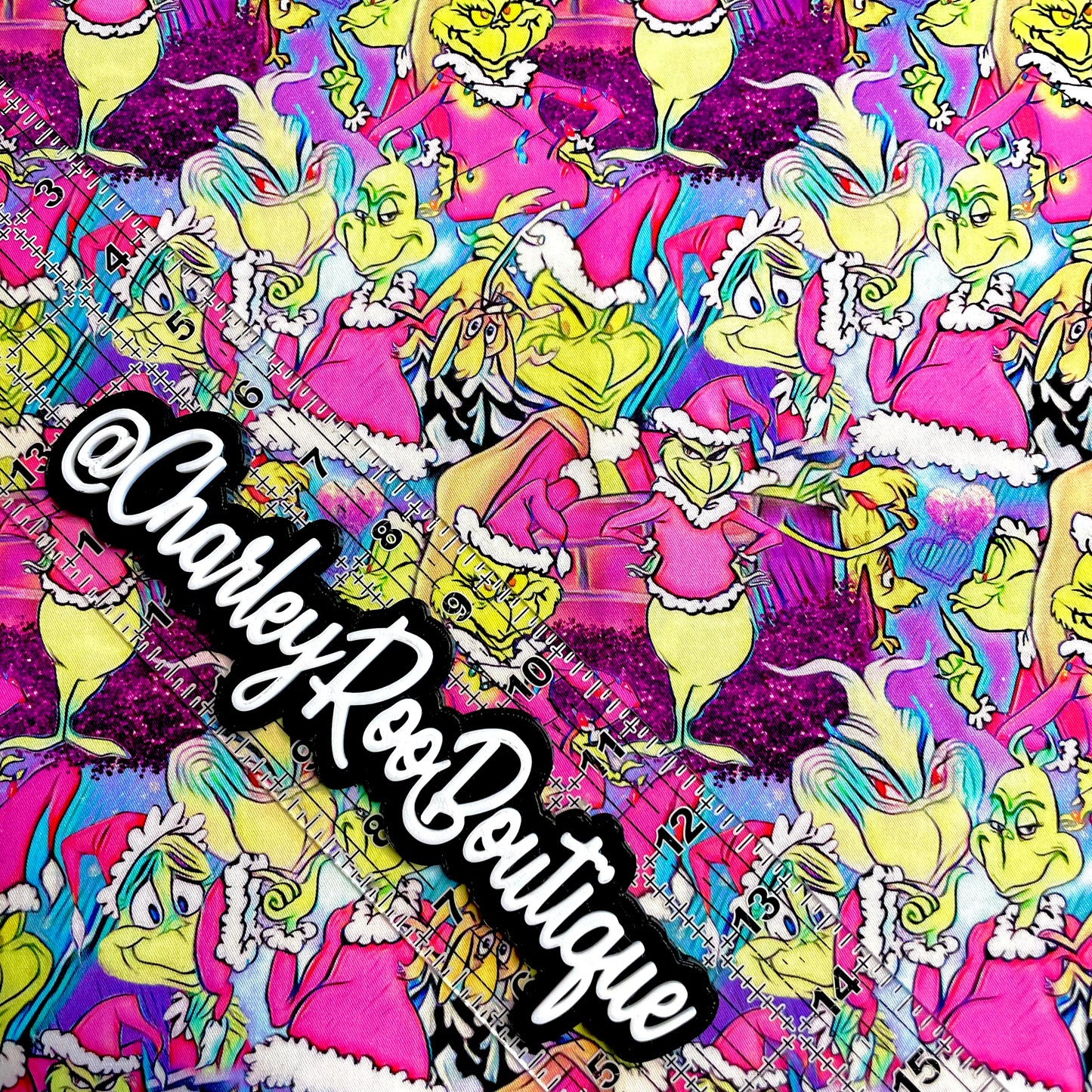 9x14 Tumbler Cut, Custom Fabric, CW Cotton Woven, High Quality, Mask Cut, Tumbler Fabric, Bright, Christmas, Grinch, Pink, New