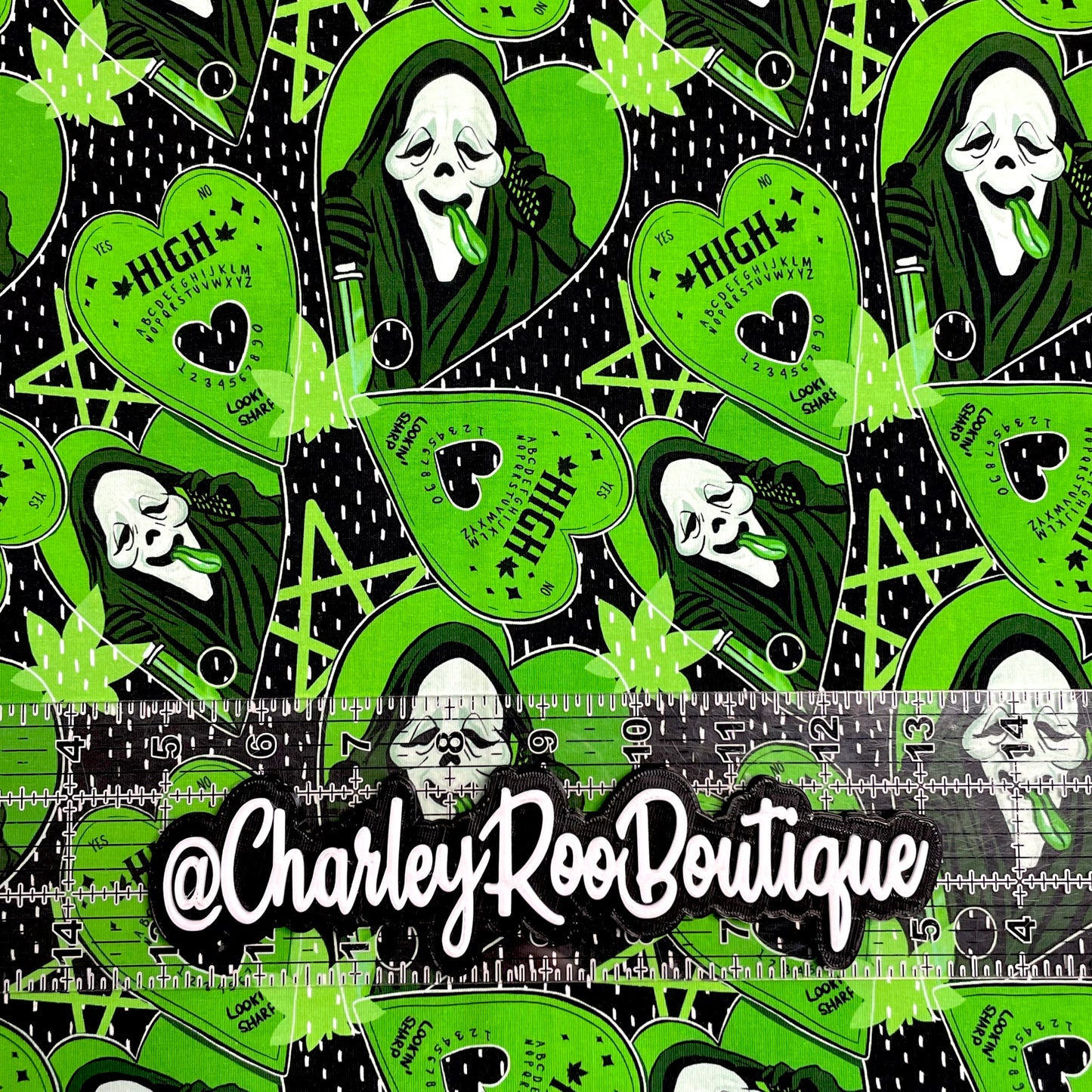 9x14 Tumbler Cut, Custom Fabric, CottonSpandex, High Quality, Mask Cut, Tumbler Fabric, Green, Weed, Stoner Scream
