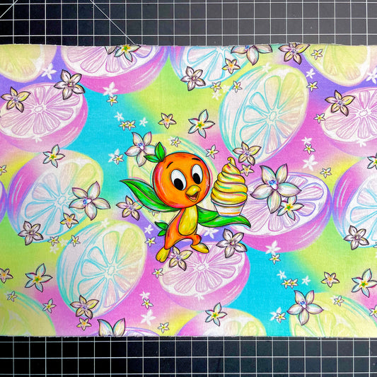 9x14 Tumbler Cut, Custom Fabric, CottonSpandex, High Quality, Citrus Orange Bird, Precut