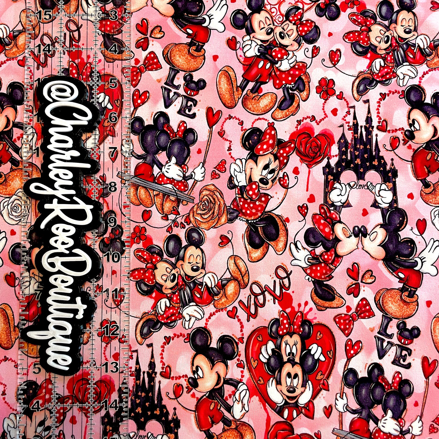 9x14 Tumbler Cut, Custom Fabric, CottonSpandex, High Quality, Mask Cut, Tumbler Fabric, Mickey and Minnie, Love, Valentines, Happily Ever After, Reg Scale