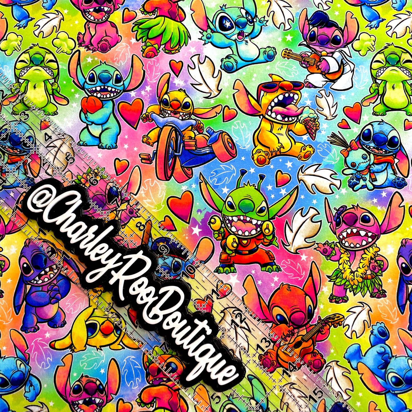 9x14 Tumbler Cut, Custom Fabric, CottonSpandex, High Quality, Mask Cut, Tumbler Fabric, Disney, Stitch, Vibrant, Rainbow 626, New