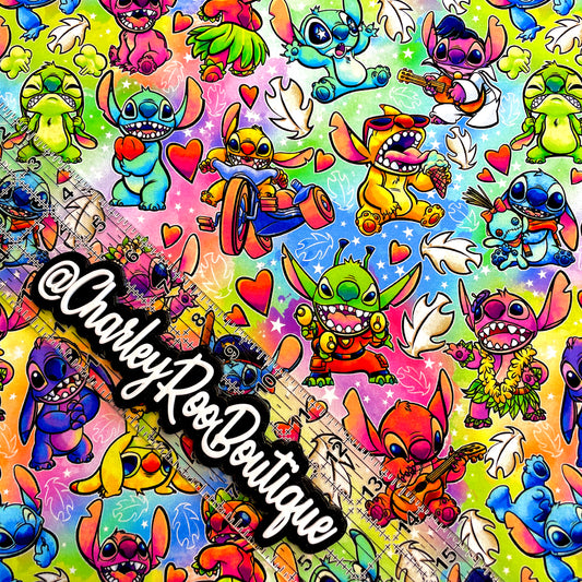 9x14 Tumbler Cut, Custom Fabric, CottonSpandex, High Quality, Mask Cut, Tumbler Fabric, Disney, Stitch, Vibrant, Rainbow 626, New