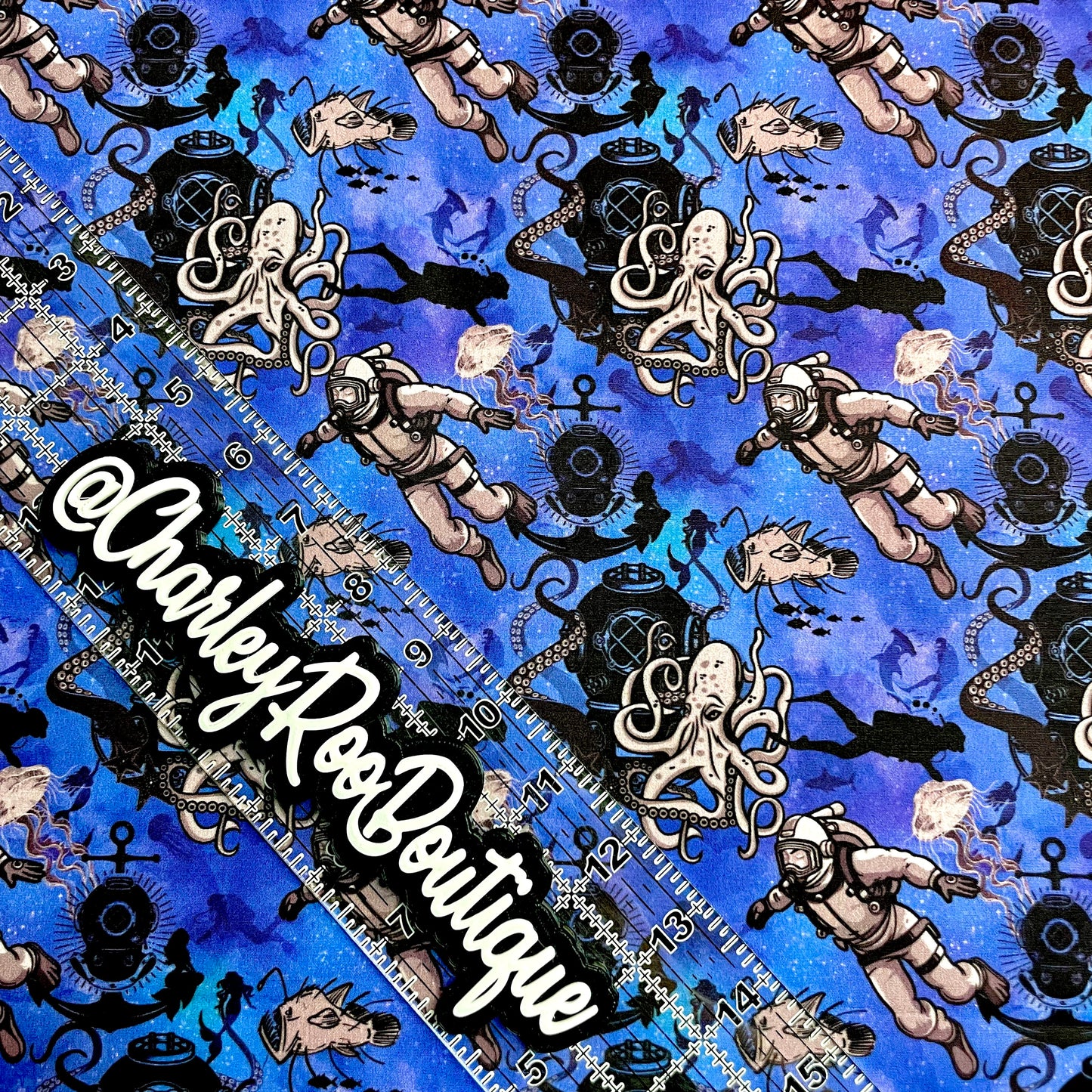Exclusive, 9x14 Tumbler Cut, Custom Fabric, CW Cotton Woven, High Quality, Tumbler Fabric, Octopus, Deep Sea Diver