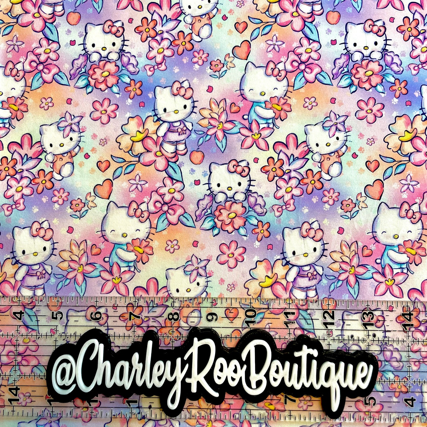 9x14 Tumbler Cut, Custom Fabric, CottonSpandex, High Quality, Mask Cut, Tumbler Fabric, Sanrio Kitty Floral