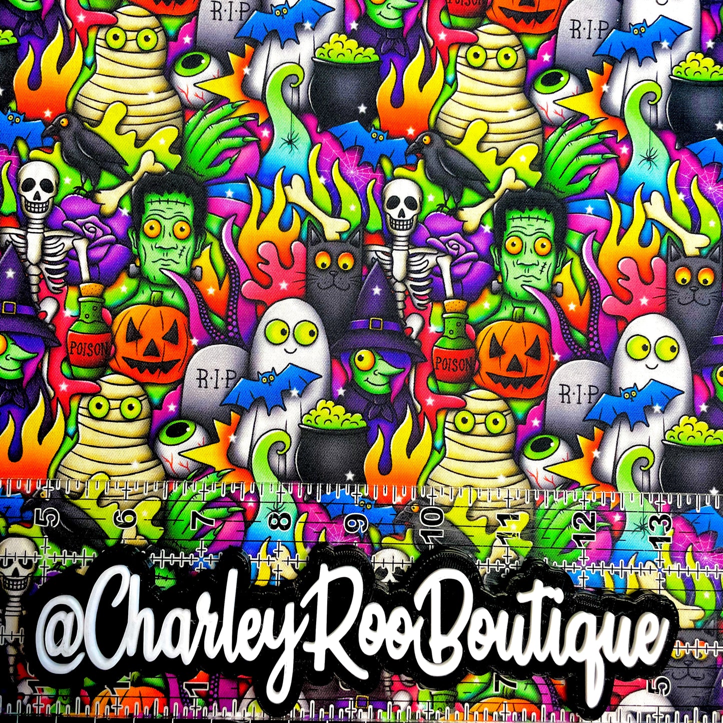 9x14 Tumbler Cut, Custom Fabric, CW Cotton Woven, High Quality, Mask Cut, Tumbler Fabric, Not So Spooky Halloween Toons