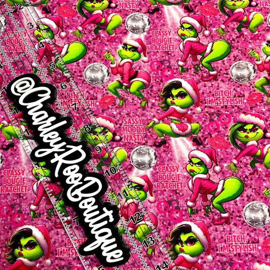 Exclusive, 9x14 Tumbler Cut, Custom Fabric, CottonSpandex, High Quality, Tumbler Fabric, Bougie Grinch Girl, Disco
