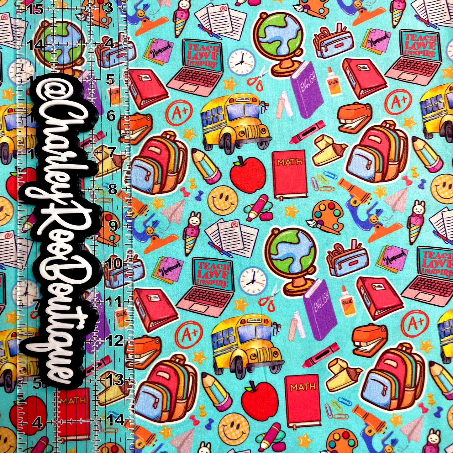 Exclusive, 9x14 Tumbler Cut, Custom Fabric, CW Cotton Woven, High Quality, Tumbler Fabric, Blue, School Elements