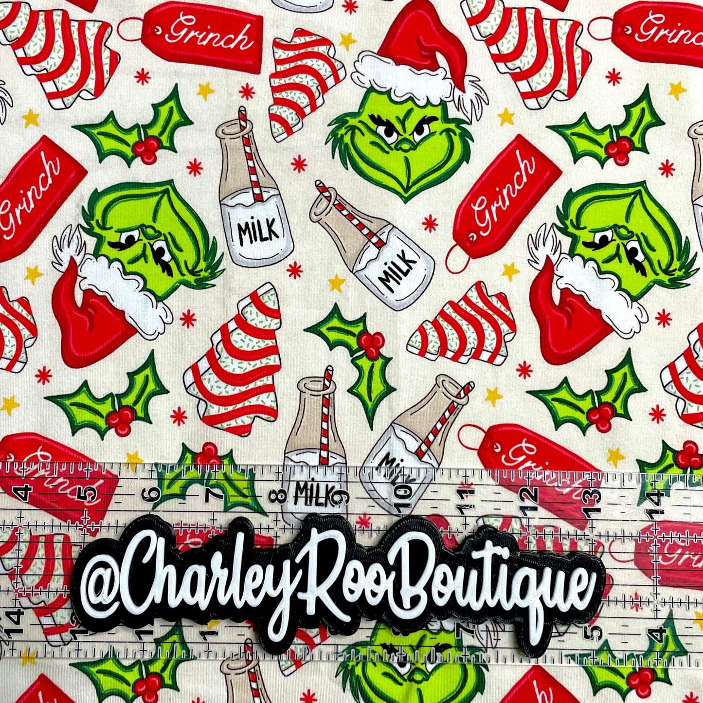 9x14 Tumbler Cut, Custom Fabric, CottonSpandex, High Quality, Mask Cut, Tumbler Fabric, Grinch Milk & Cookies