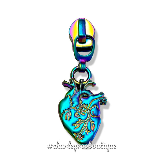 Zipper Pull, Anatomical Heart, Matte Rainbow