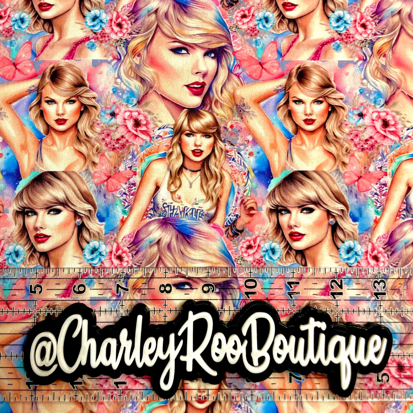Exclusive, 9x14 Tumbler Cut, Custom Fabric, CottonSpandex, High Quality, Tumbler Fabric, Swiftie, Pink & Blue Floral TSwift, Smaller Scale