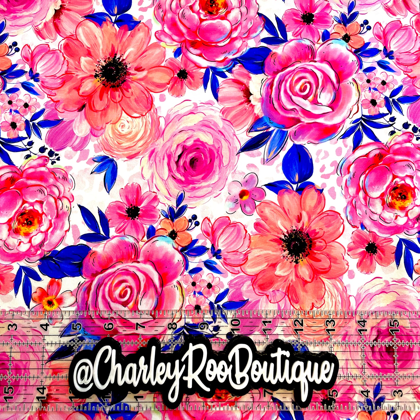 9x14 Tumbler Cut, Custom Fabric, CottonSpandex, High Quality, Mask Cut, Tumbler Fabric, Leopard Lady, Floral, Pink and Blue, Large