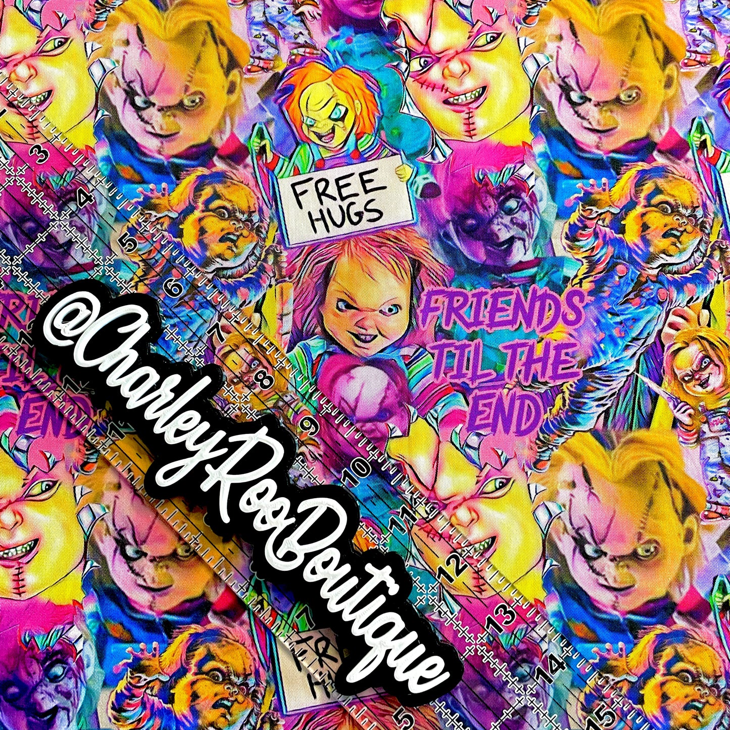9x14 Tumbler Cut, Custom Fabric, CW Cotton Woven, High Quality, Mask Cut, Tumbler Fabric, Pastel Neon Chucky