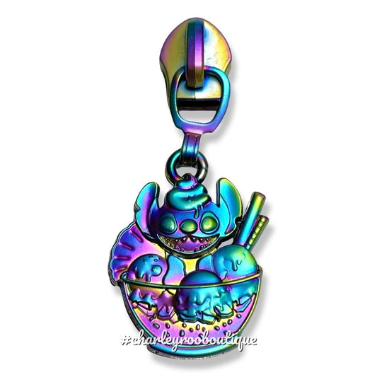 Zipper Pull, Alien Ice Cream, Stitch, Rainbow Matte