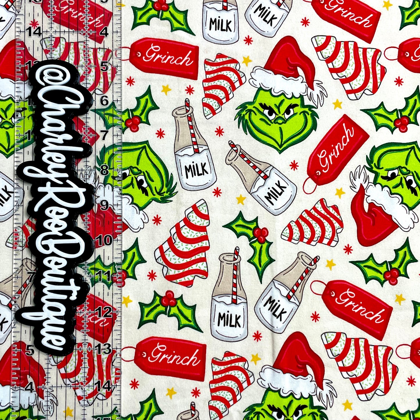 9x14 Tumbler Cut, Custom Fabric, CottonSpandex, High Quality, Mask Cut, Tumbler Fabric, Grinch Milk & Cookies
