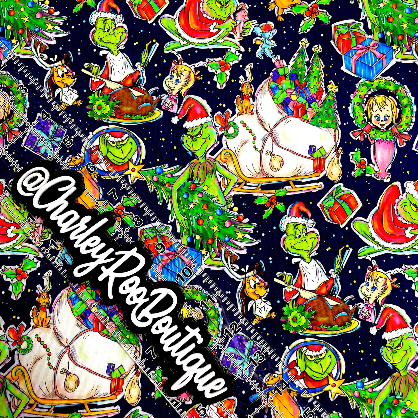 9x14 Tumbler Cut, Custom Fabric, CottonSpandex, High Quality, Mask Cut, Tumbler Fabric, Christmas, Xmas, Grinch, Who-Ville, Black
