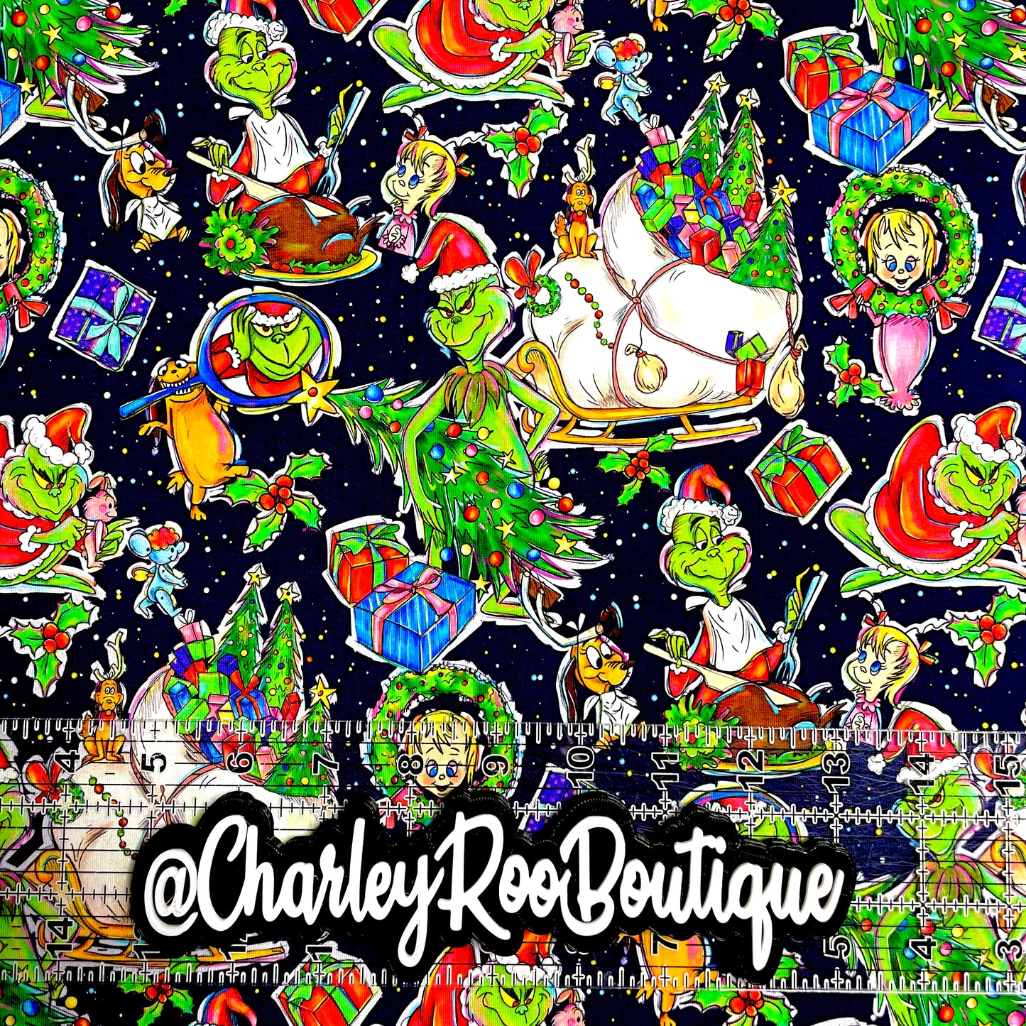 9x14 Tumbler Cut, Custom Fabric, CottonSpandex, High Quality, Mask Cut, Tumbler Fabric, Christmas, Xmas, Grinch, Who-Ville, Black