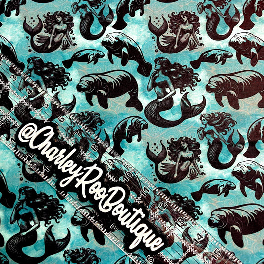 Exclusive, 9x14 Tumbler Cut, Custom Fabric, CW Cotton Woven, High Quality, Tumbler Fabric, Mermaids & Manatees
