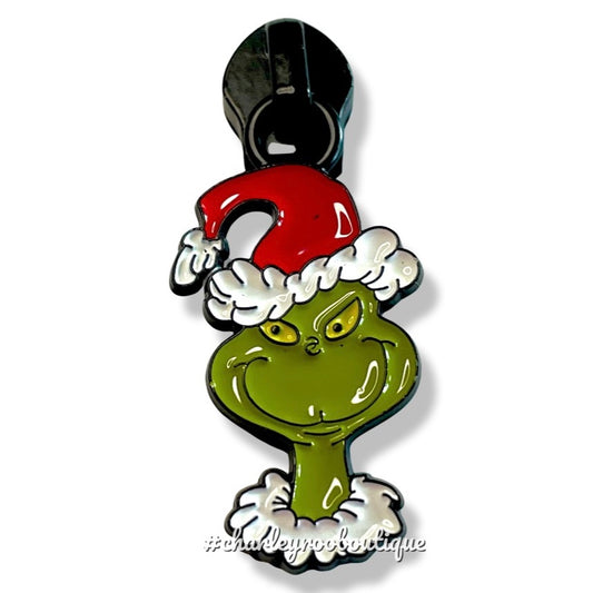 Zipper Pull, Grinch Face, Enamel