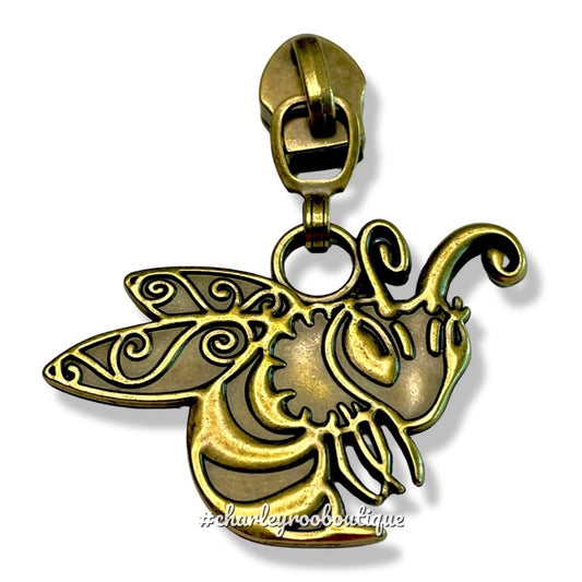 Zipper Pull, Large Bee, Cute, Antique Brass