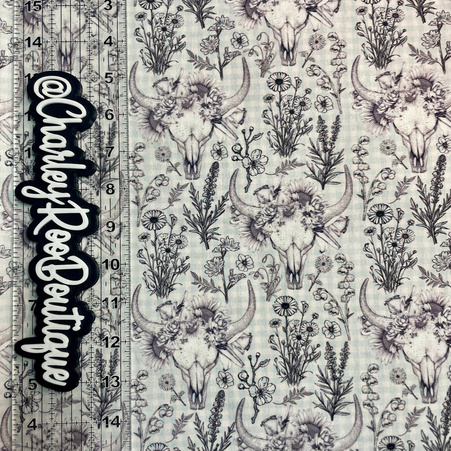 Exclusive, 9x14 Tumbler Cut, Custom Fabric, CW Cotton Woven, High Quality, Tumbler Fabric, Vintage, Longhorn, Floral Cow Skull