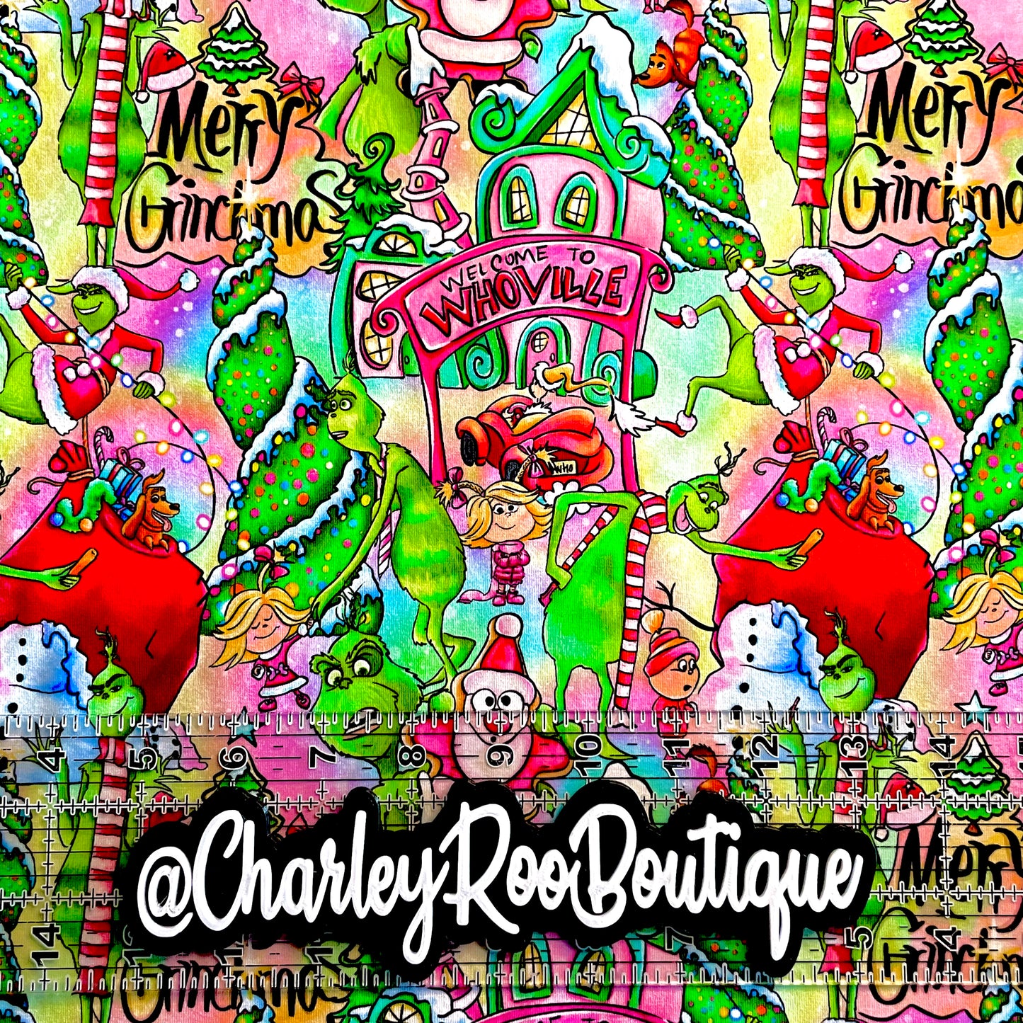 9x14 Tumbler Cut, Custom Fabric, CottonSpandex, High Quality, Mask Cut, Tumbler Fabric, Bright, Grinch, GZ, Small Scale