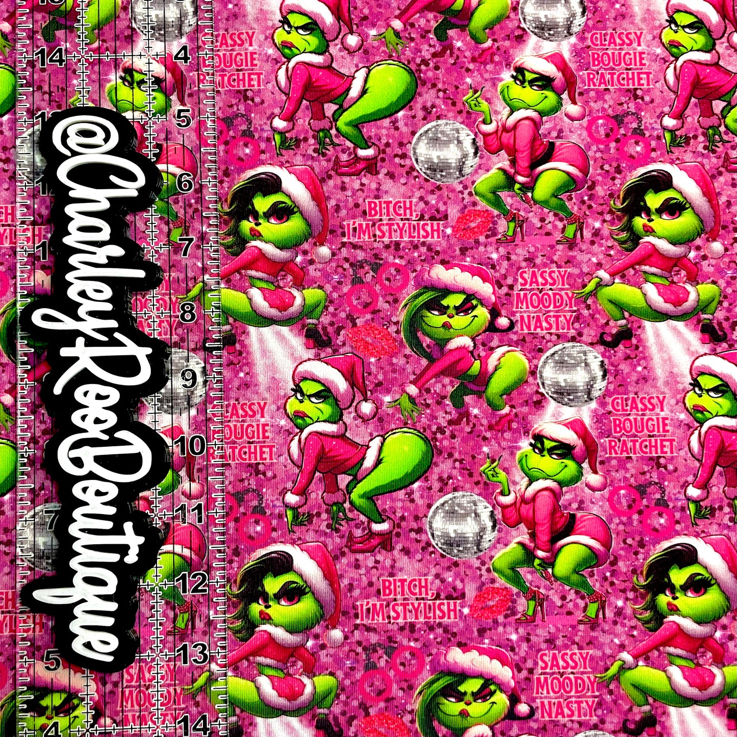 Exclusive, 9x14 Tumbler Cut, Custom Fabric, CottonSpandex, High Quality, Tumbler Fabric, Bougie Grinch Girl, Disco