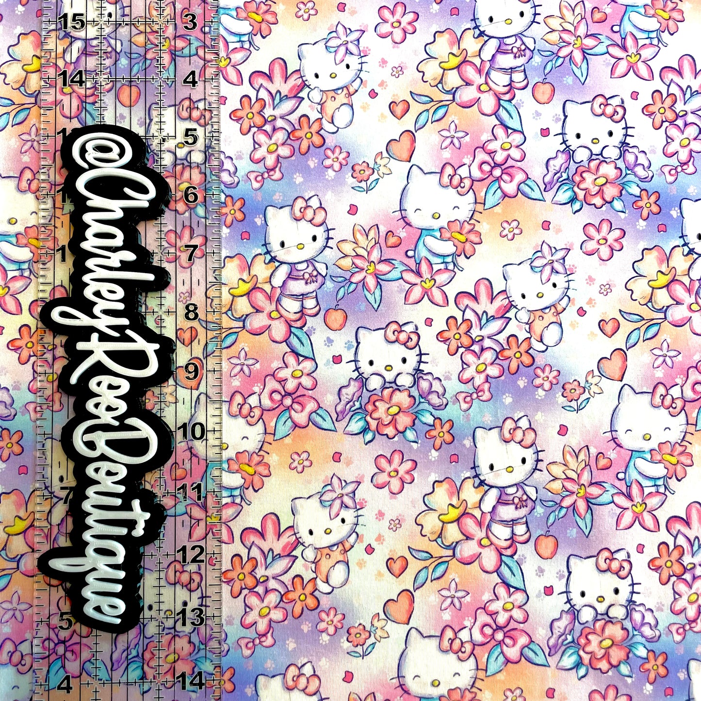9x14 Tumbler Cut, Custom Fabric, CottonSpandex, High Quality, Mask Cut, Tumbler Fabric, Sanrio Kitty Floral