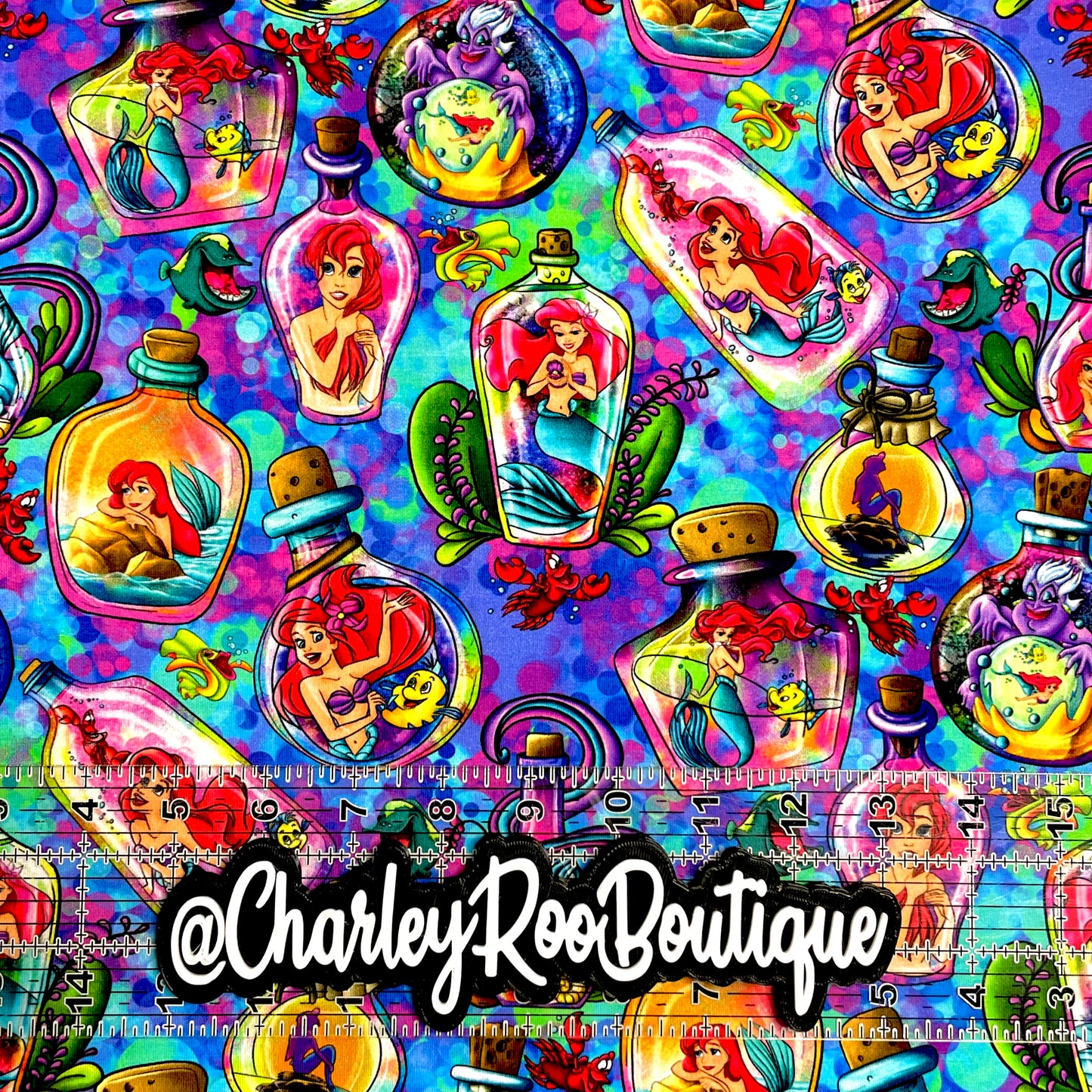 9x14 Tumbler Cut, Custom Fabric, CottonSpandex, High Quality, Mask Cut, Tumbler Fabric, Princess, Blue Mermaid Bottle, Ariel